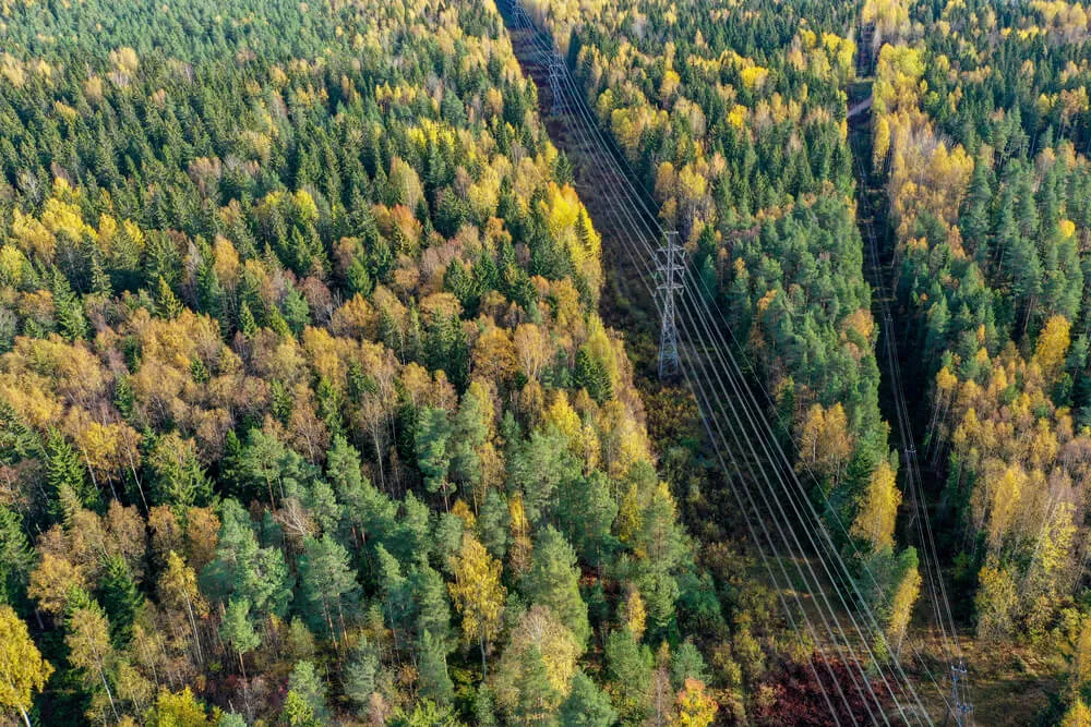 Linie napowietrzne wraz ze strefami ochronnym